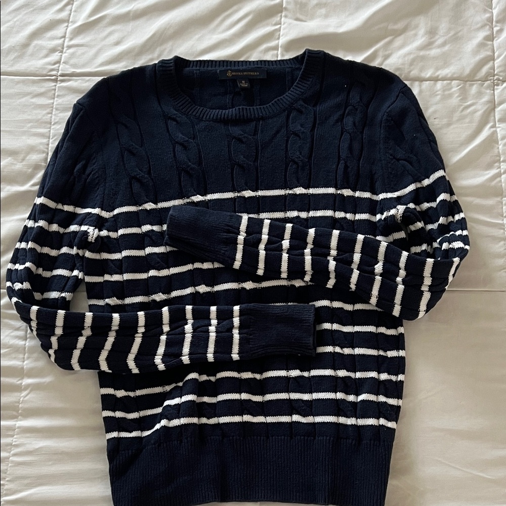 Brooks Brothers Navy and White Striped Women's Sweater